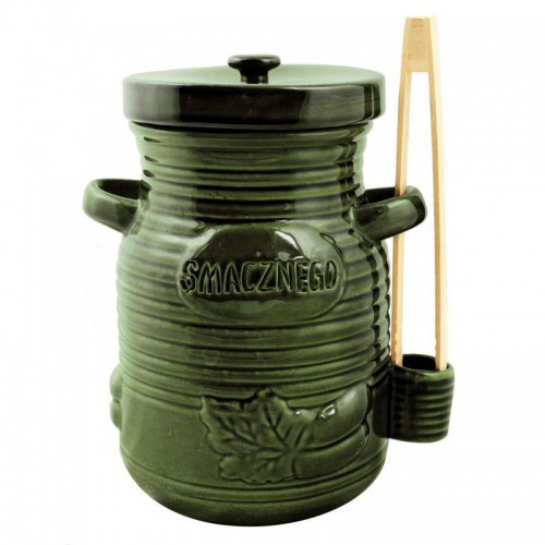 Pojemnik ceramiczny 1,5L na ogórki ze szczypcami - zielony